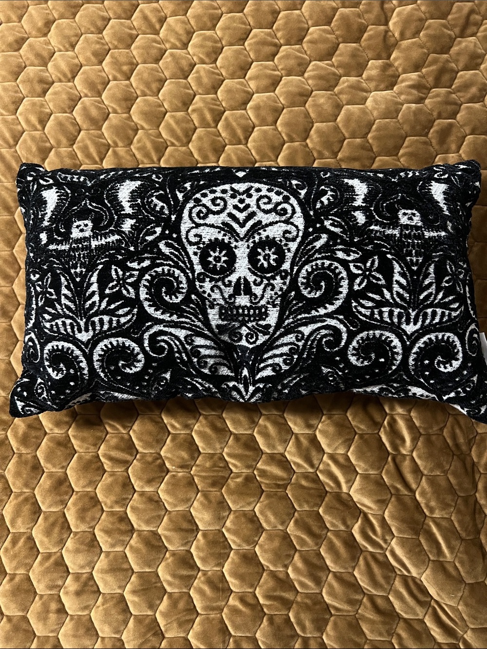 Novogratz Black & Off-White Gothic Spooky Chenille Skull Lumbar Pillow 14x24